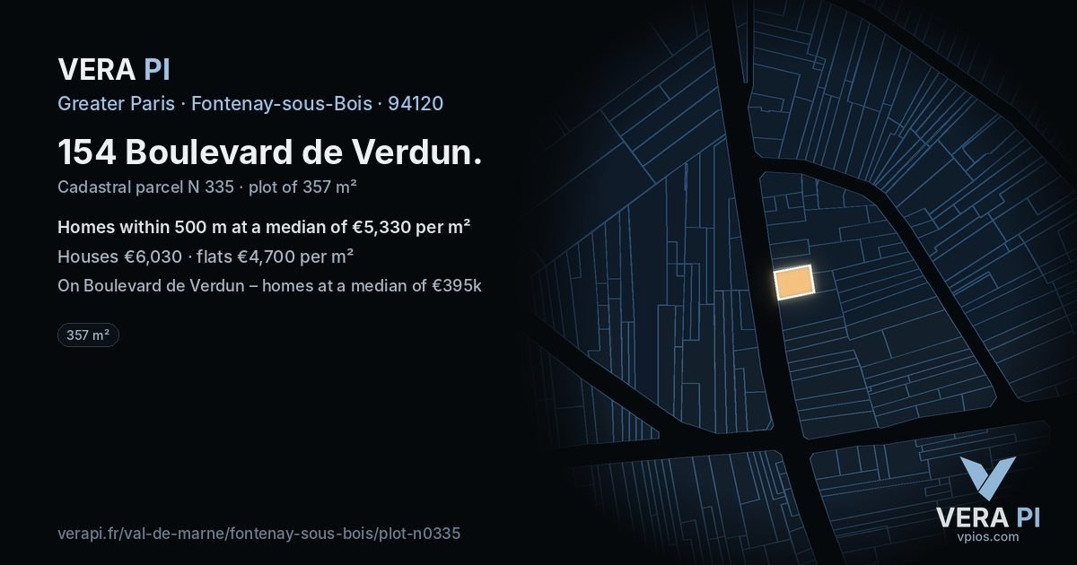 154 Boulevard de Verdun, Fontenay-sous-Bois at night – the plot lit, the parcels around coloured by the prices near them