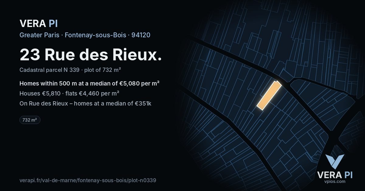 23 Rue des Rieux, Fontenay-sous-Bois at night – the plot lit, the parcels around coloured by the prices near them