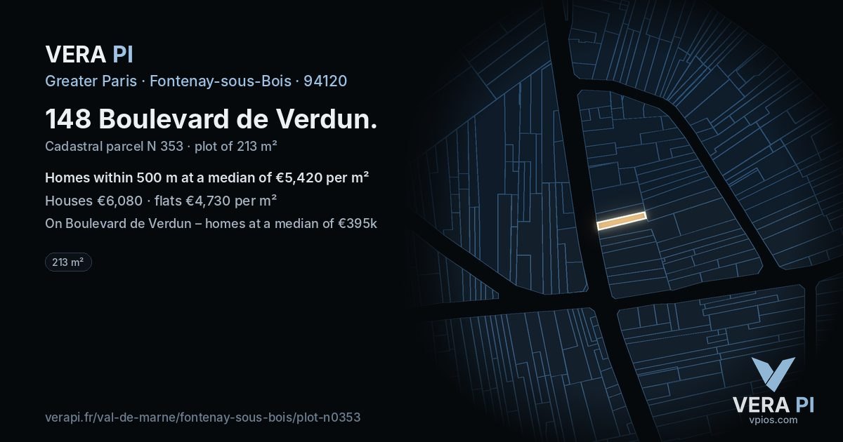 148 Boulevard de Verdun, Fontenay-sous-Bois at night – the plot lit, the parcels around coloured by the prices near them