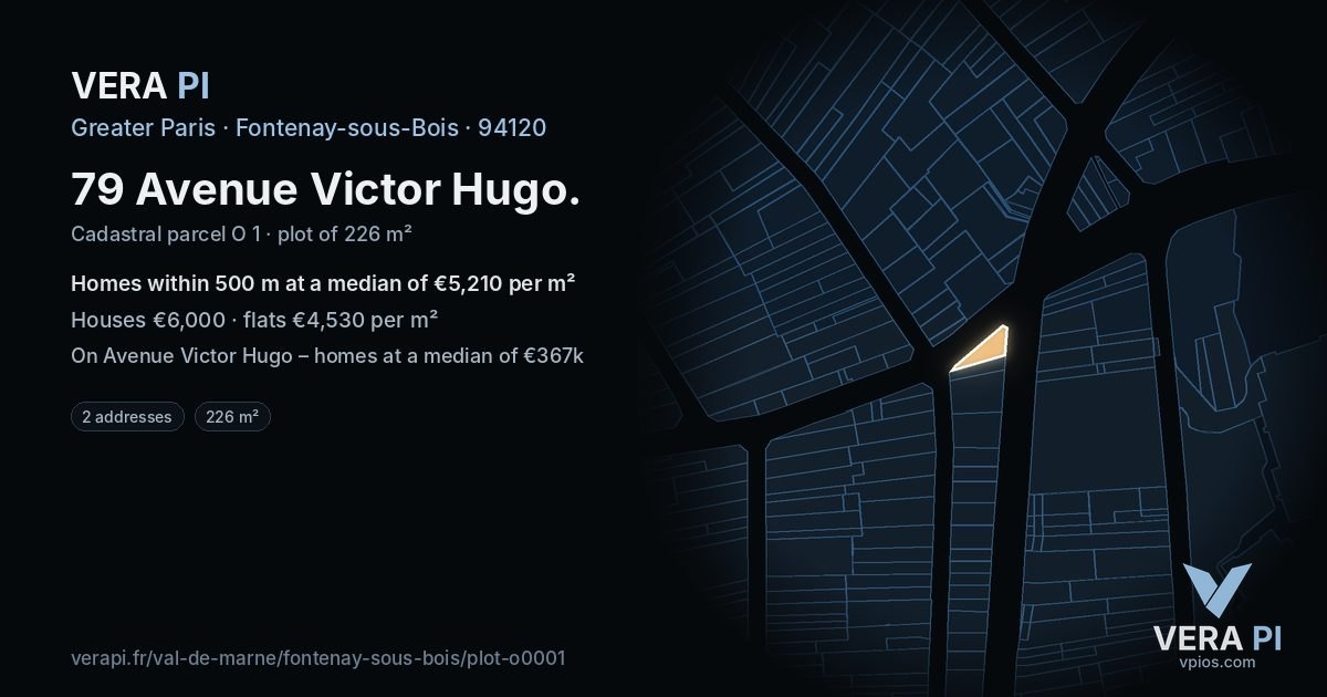 79 Avenue Victor Hugo, Fontenay-sous-Bois at night – the plot lit, the parcels around coloured by the prices near them