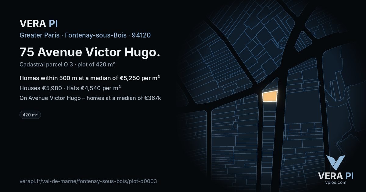 75 Avenue Victor Hugo, Fontenay-sous-Bois at night – the plot lit, the parcels around coloured by the prices near them