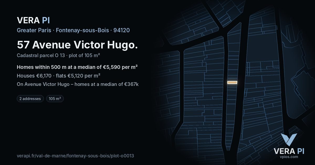 57 Avenue Victor Hugo, Fontenay-sous-Bois at night – the plot lit, the parcels around coloured by the prices near them