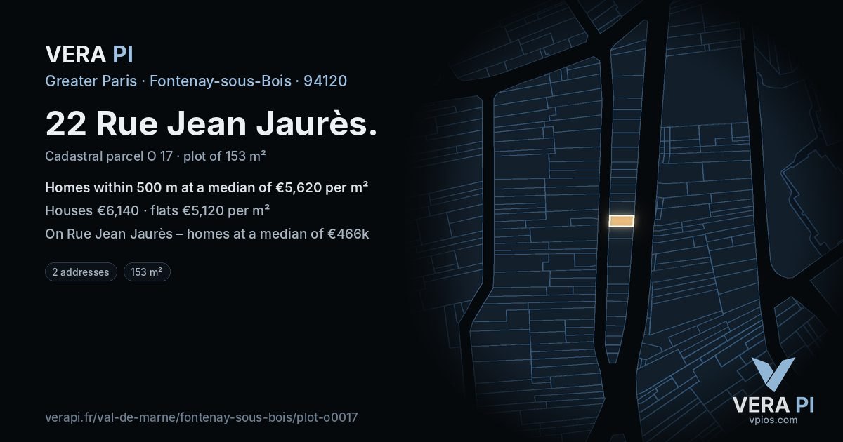 22 Rue Jean Jaurès, Fontenay-sous-Bois at night – the plot lit, the parcels around coloured by the prices near them