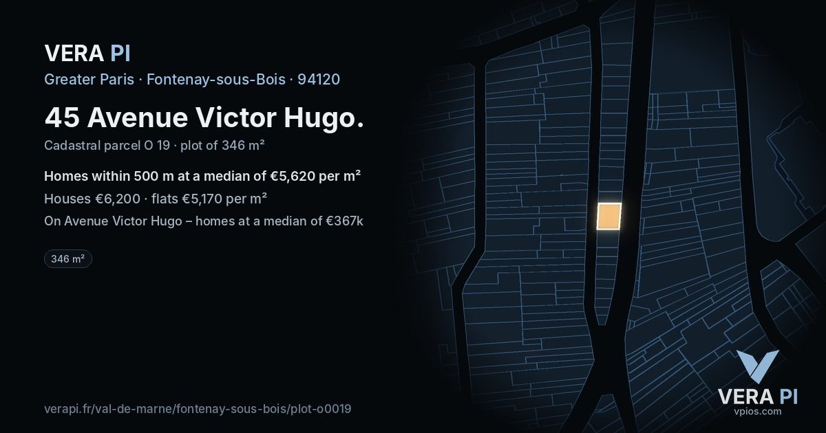 45 Avenue Victor Hugo, Fontenay-sous-Bois at night – the plot lit, the parcels around coloured by the prices near them