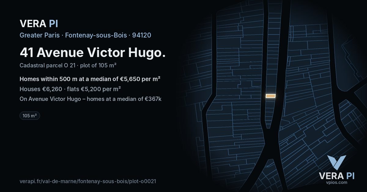 41 Avenue Victor Hugo, Fontenay-sous-Bois at night – the plot lit, the parcels around coloured by the prices near them
