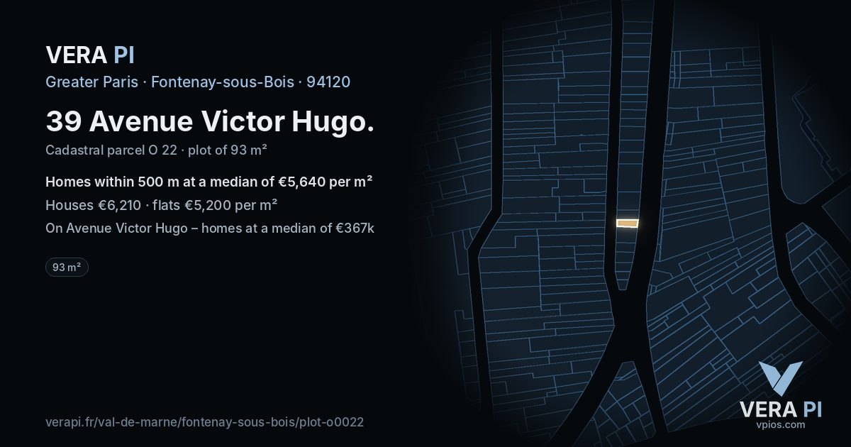39 Avenue Victor Hugo, Fontenay-sous-Bois at night – the plot lit, the parcels around coloured by the prices near them