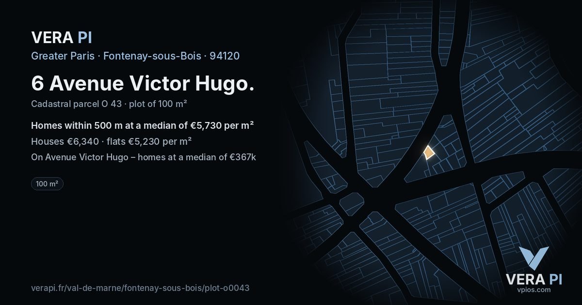 6 Avenue Victor Hugo, Fontenay-sous-Bois at night – the plot lit, the parcels around coloured by the prices near them
