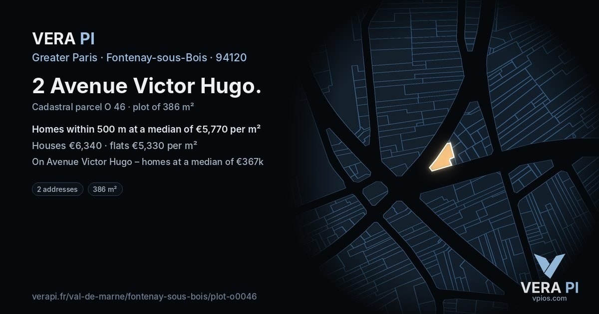 2 Avenue Victor Hugo, Fontenay-sous-Bois at night – the plot lit, the parcels around coloured by the prices near them