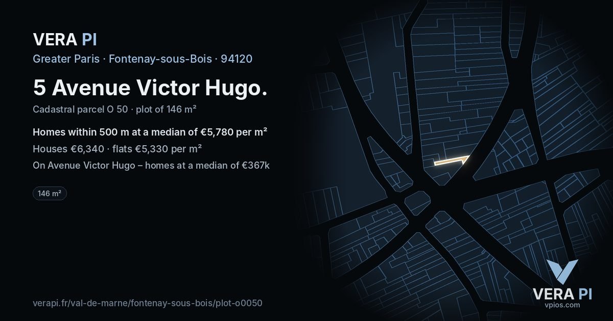5 Avenue Victor Hugo, Fontenay-sous-Bois at night – the plot lit, the parcels around coloured by the prices near them