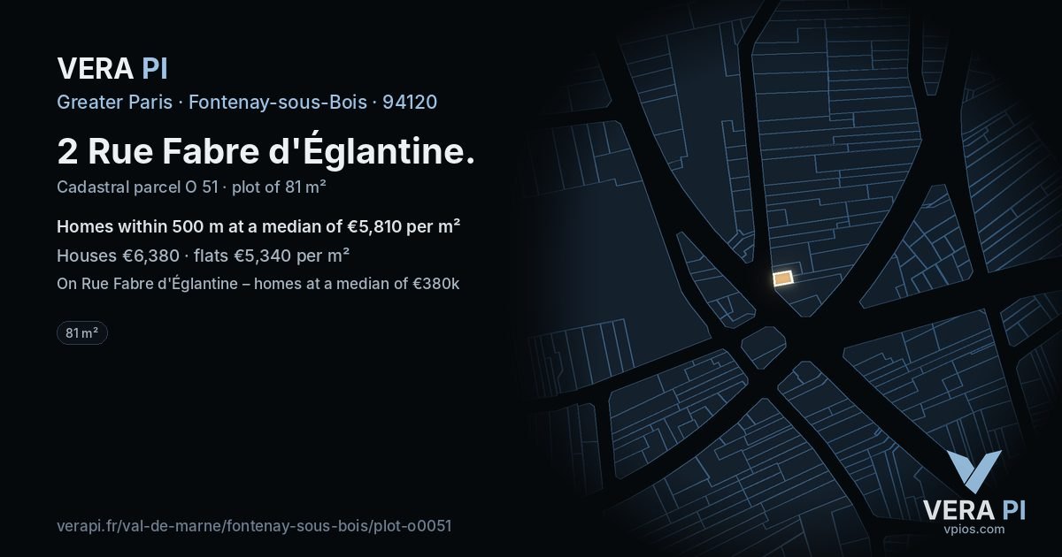 2 Rue Fabre d'Églantine, Fontenay-sous-Bois at night – the plot lit, the parcels around coloured by the prices near them