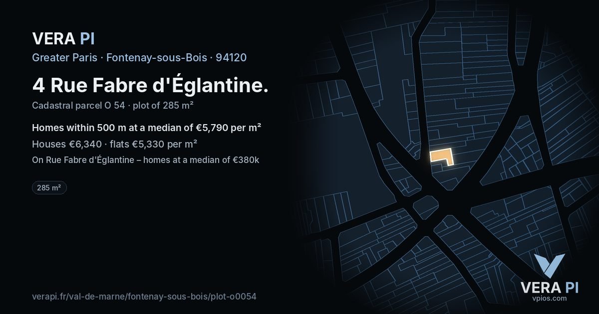 4 Rue Fabre d'Églantine, Fontenay-sous-Bois at night – the plot lit, the parcels around coloured by the prices near them