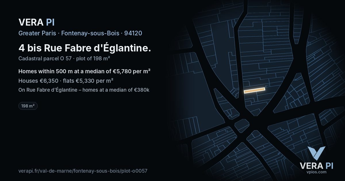 4 bis Rue Fabre d'Églantine, Fontenay-sous-Bois at night – the plot lit, the parcels around coloured by the prices near them