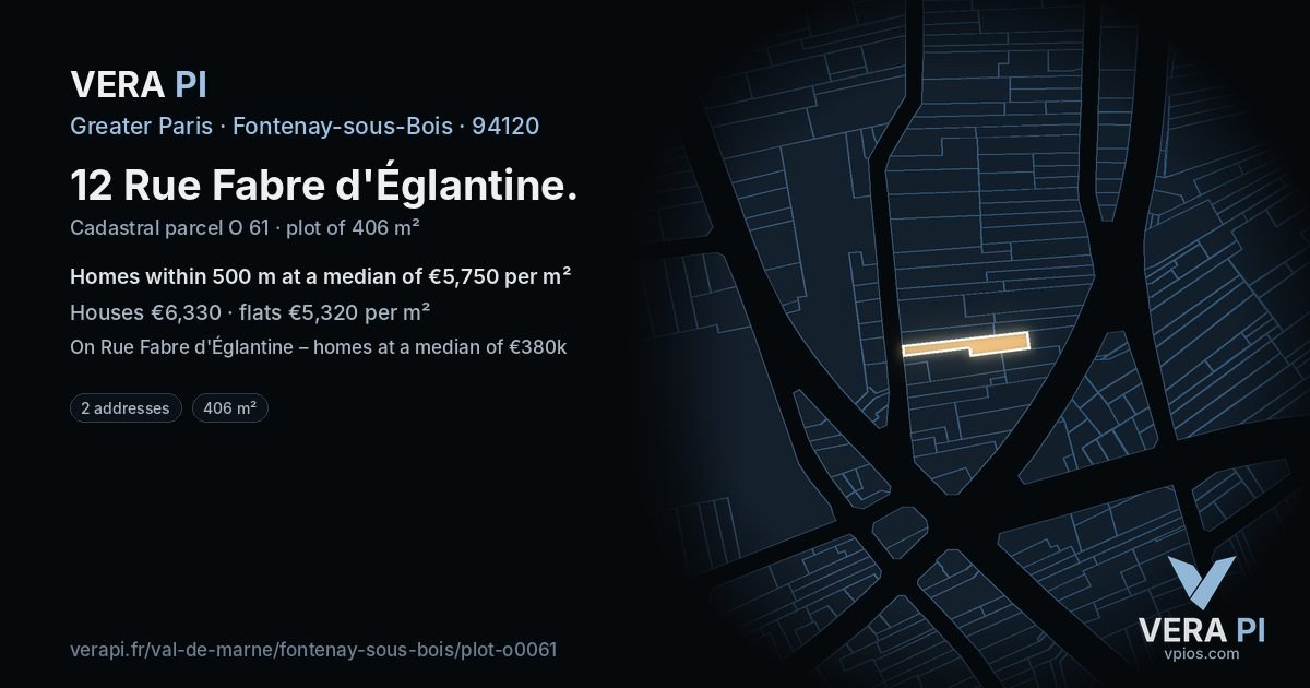 12 Rue Fabre d'Églantine, Fontenay-sous-Bois at night – the plot lit, the parcels around coloured by the prices near them