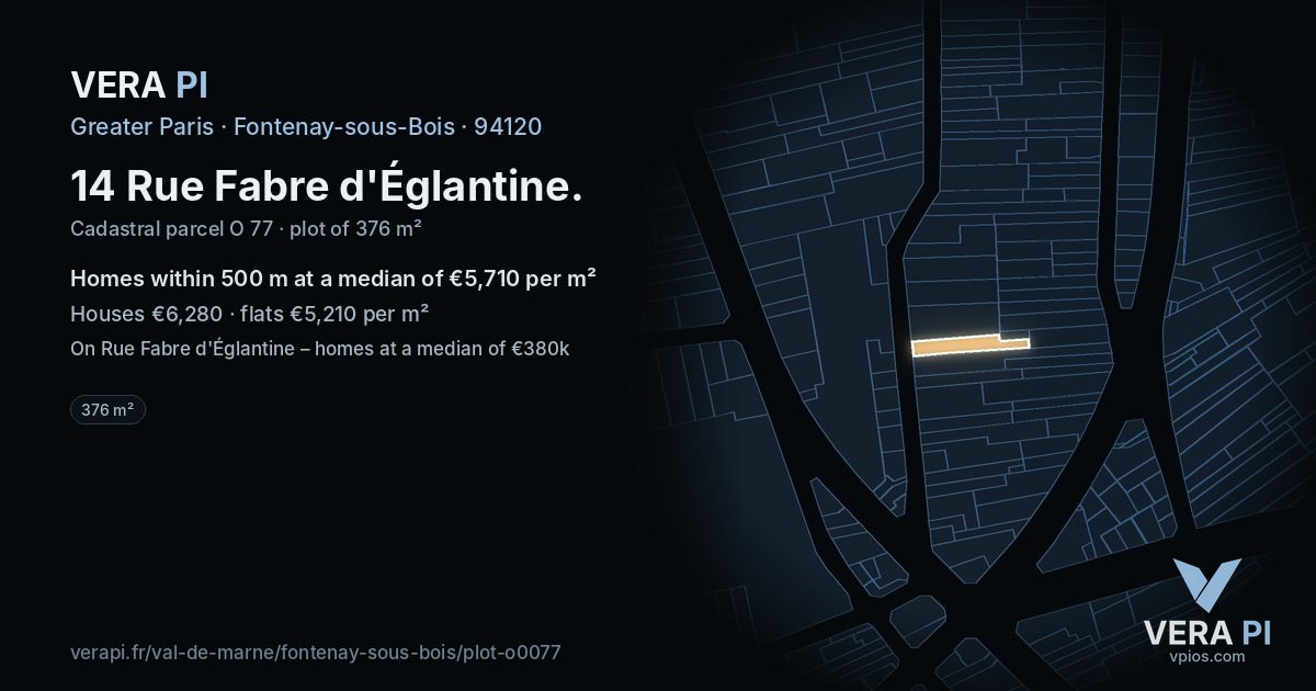 14 Rue Fabre d'Églantine, Fontenay-sous-Bois at night – the plot lit, the parcels around coloured by the prices near them