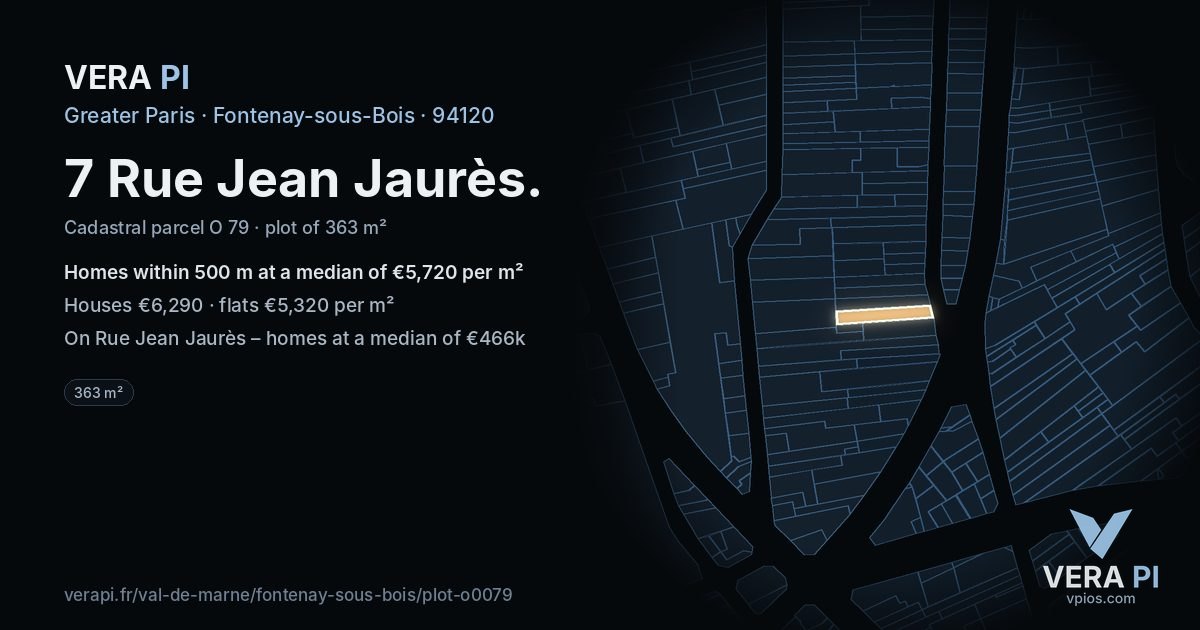 7 Rue Jean Jaurès, Fontenay-sous-Bois at night – the plot lit, the parcels around coloured by the prices near them