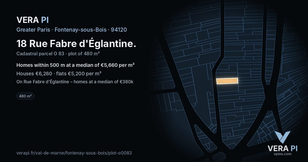 18 Rue Fabre d'Églantine, Fontenay-sous-Bois at night – the plot lit, the parcels around coloured by the prices near them