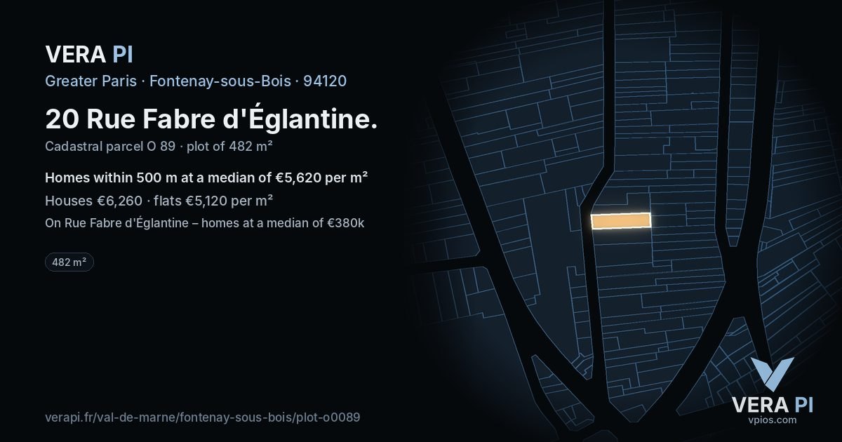 20 Rue Fabre d'Églantine, Fontenay-sous-Bois at night – the plot lit, the parcels around coloured by the prices near them