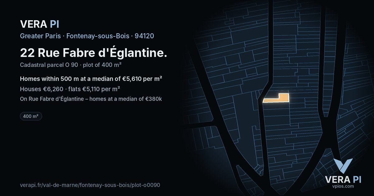 22 Rue Fabre d'Églantine, Fontenay-sous-Bois at night – the plot lit, the parcels around coloured by the prices near them