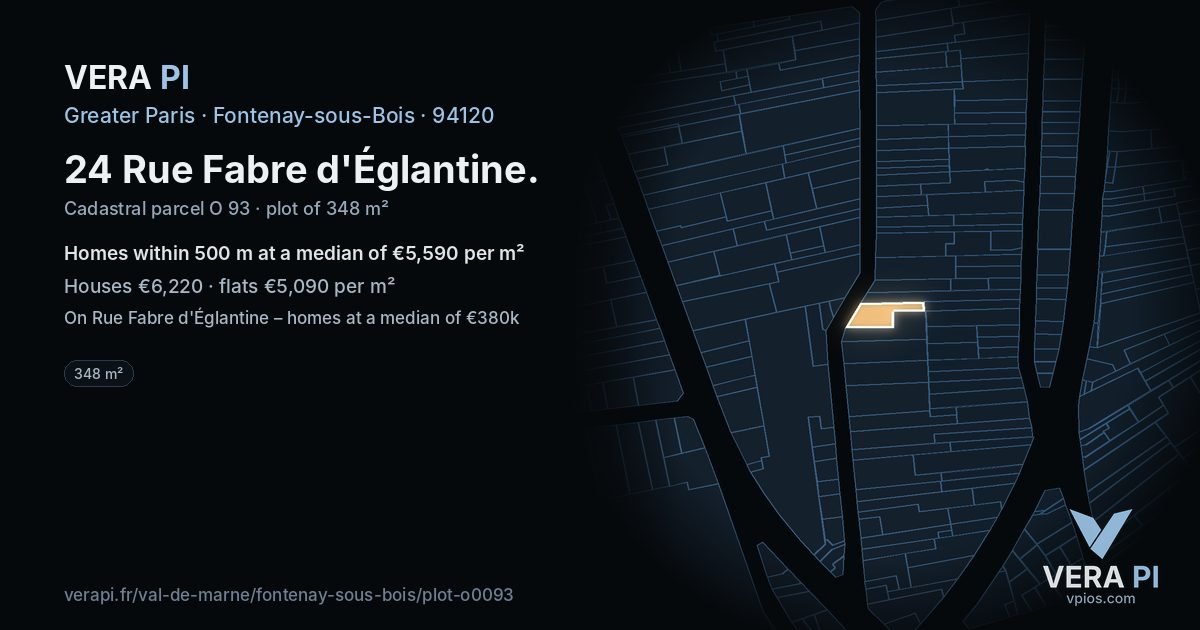 24 Rue Fabre d'Églantine, Fontenay-sous-Bois at night – the plot lit, the parcels around coloured by the prices near them