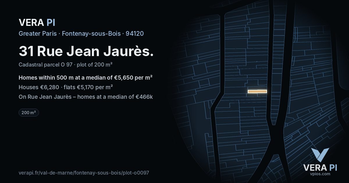 31 Rue Jean Jaurès, Fontenay-sous-Bois at night – the plot lit, the parcels around coloured by the prices near them