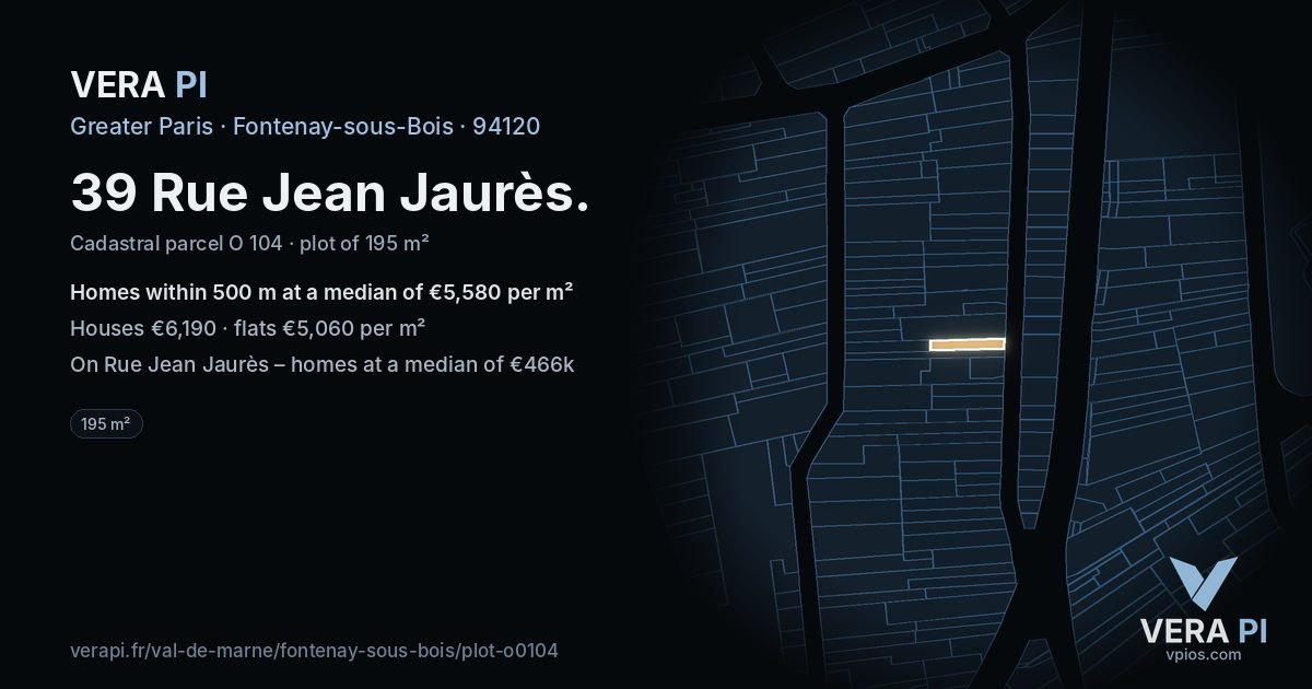 39 Rue Jean Jaurès, Fontenay-sous-Bois at night – the plot lit, the parcels around coloured by the prices near them