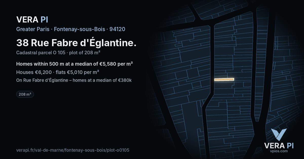 38 Rue Fabre d'Églantine, Fontenay-sous-Bois at night – the plot lit, the parcels around coloured by the prices near them
