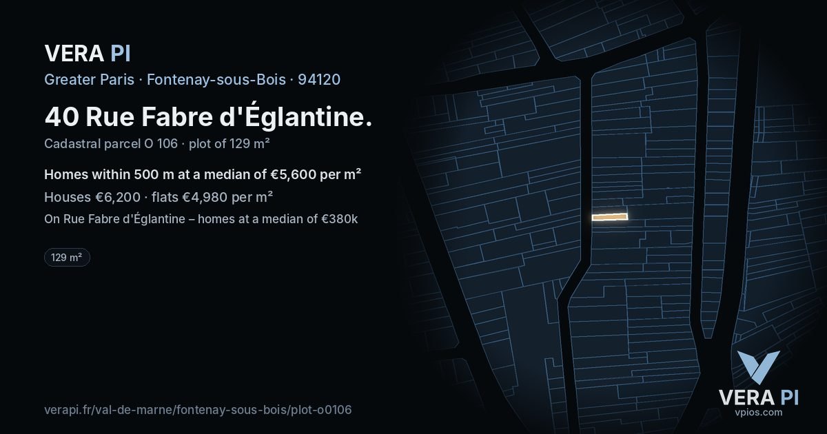 40 Rue Fabre d'Églantine, Fontenay-sous-Bois at night – the plot lit, the parcels around coloured by the prices near them