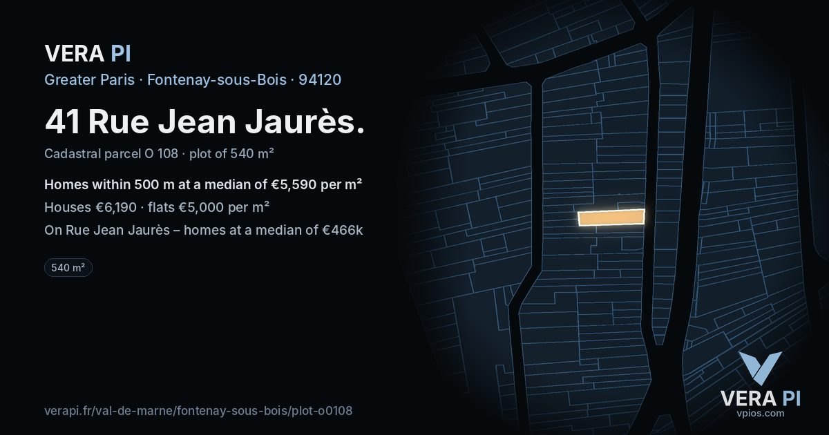 41 Rue Jean Jaurès, Fontenay-sous-Bois at night – the plot lit, the parcels around coloured by the prices near them