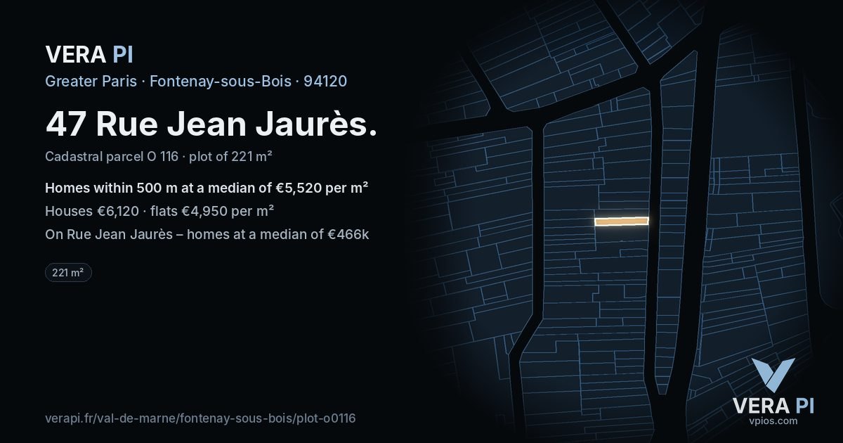 47 Rue Jean Jaurès, Fontenay-sous-Bois at night – the plot lit, the parcels around coloured by the prices near them