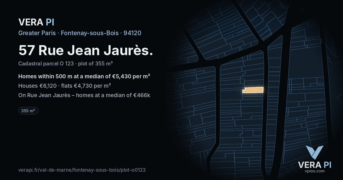 57 Rue Jean Jaurès, Fontenay-sous-Bois at night – the plot lit, the parcels around coloured by the prices near them