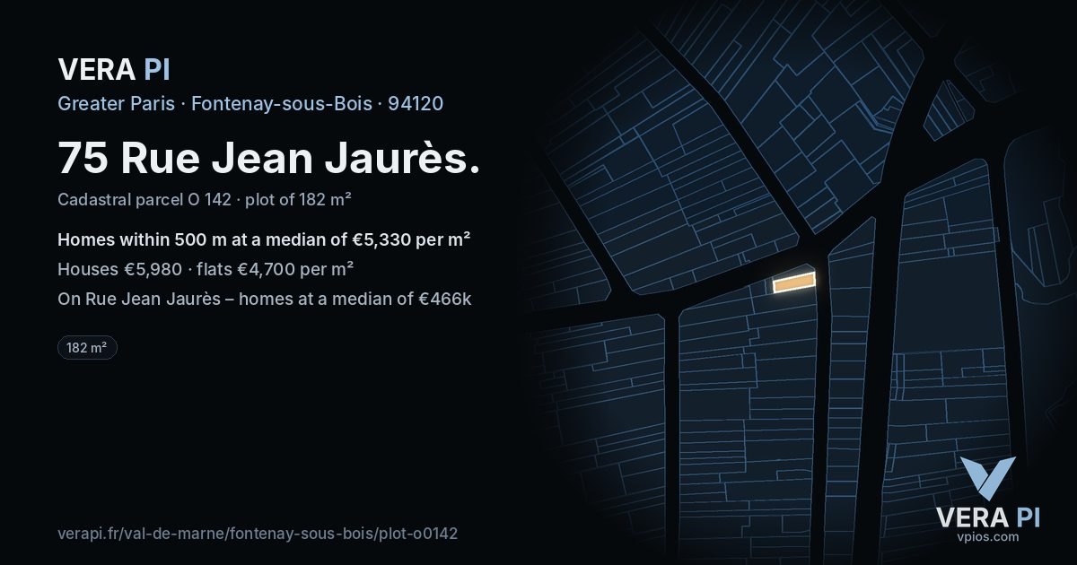 75 Rue Jean Jaurès, Fontenay-sous-Bois at night – the plot lit, the parcels around coloured by the prices near them