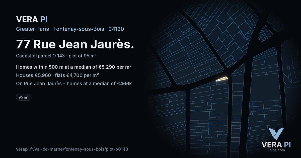 77 Rue Jean Jaurès, Fontenay-sous-Bois at night – the plot lit, the parcels around coloured by the prices near them