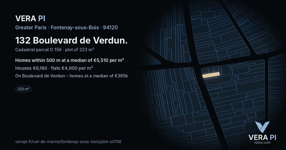 132 Boulevard de Verdun, Fontenay-sous-Bois at night – the plot lit, the parcels around coloured by the prices near them