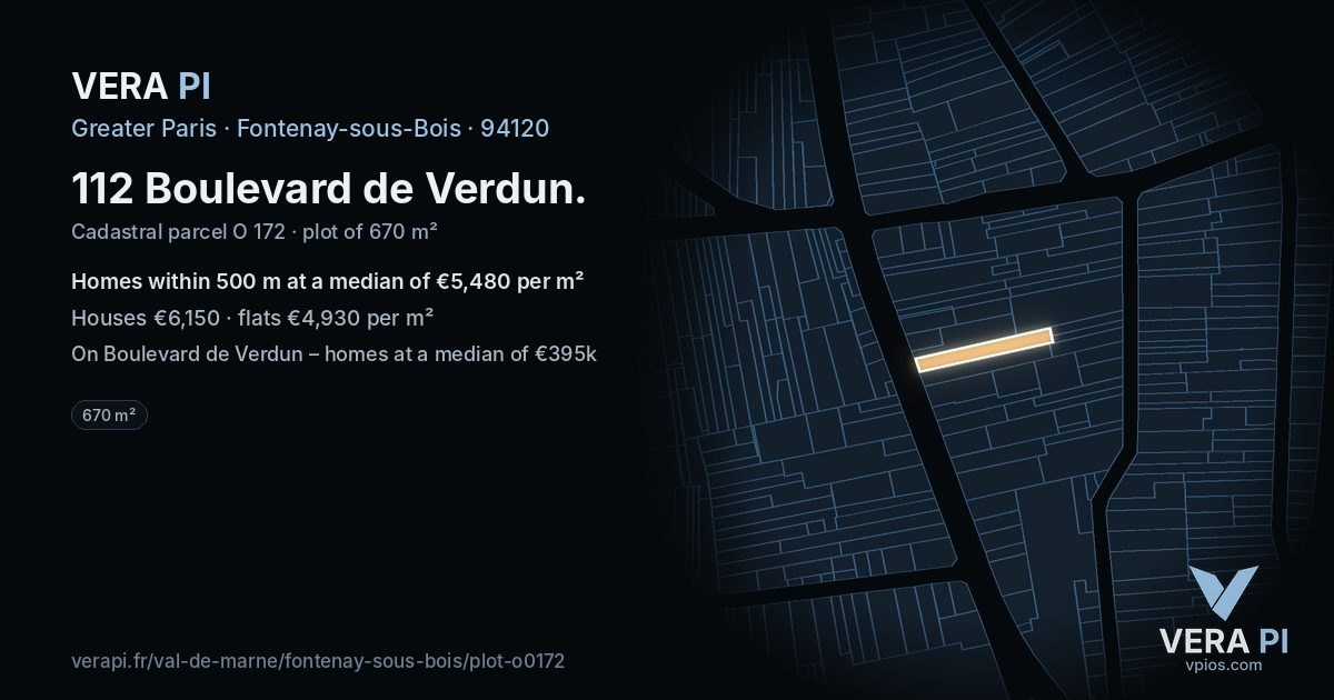 112 Boulevard de Verdun, Fontenay-sous-Bois at night – the plot lit, the parcels around coloured by the prices near them