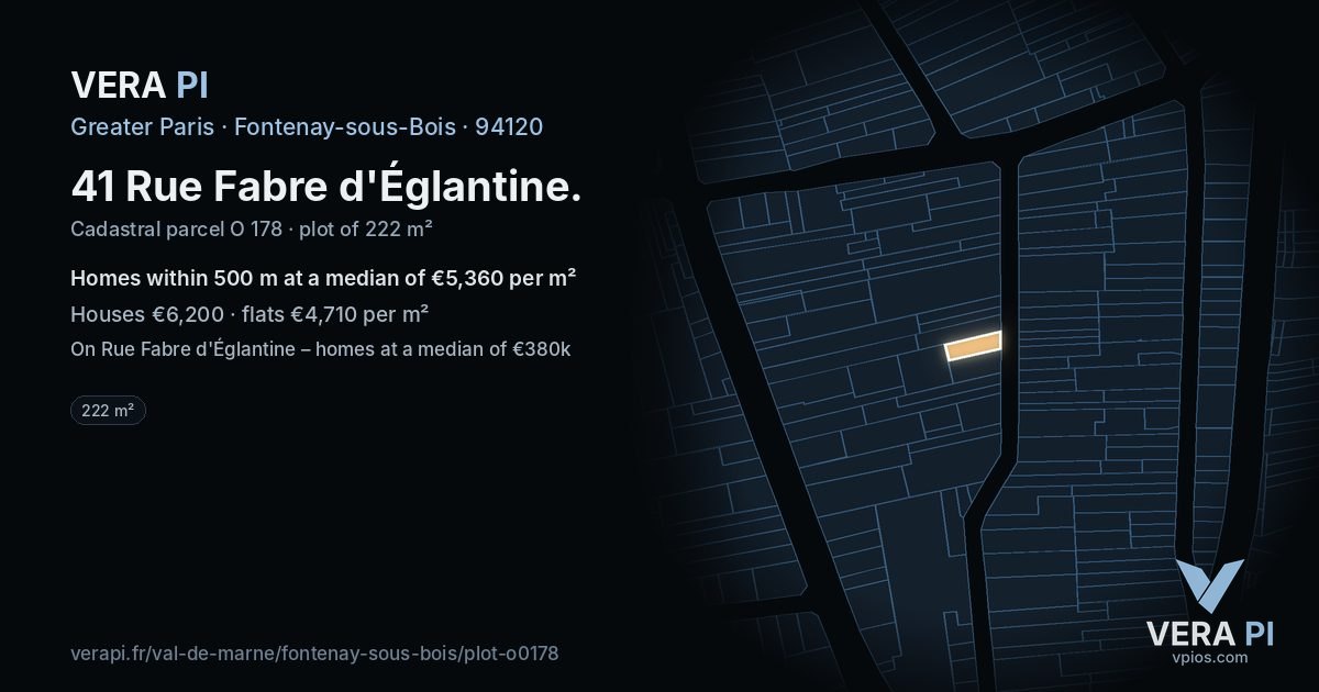 41 Rue Fabre d'Églantine, Fontenay-sous-Bois at night – the plot lit, the parcels around coloured by the prices near them