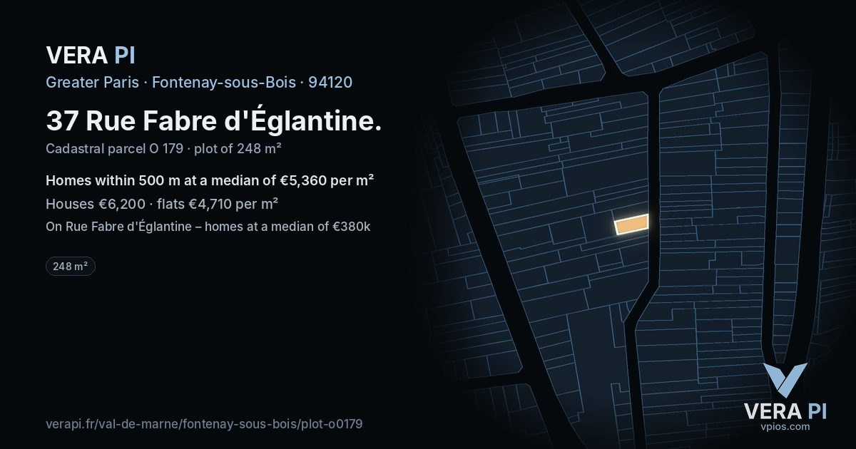 37 Rue Fabre d'Églantine, Fontenay-sous-Bois at night – the plot lit, the parcels around coloured by the prices near them