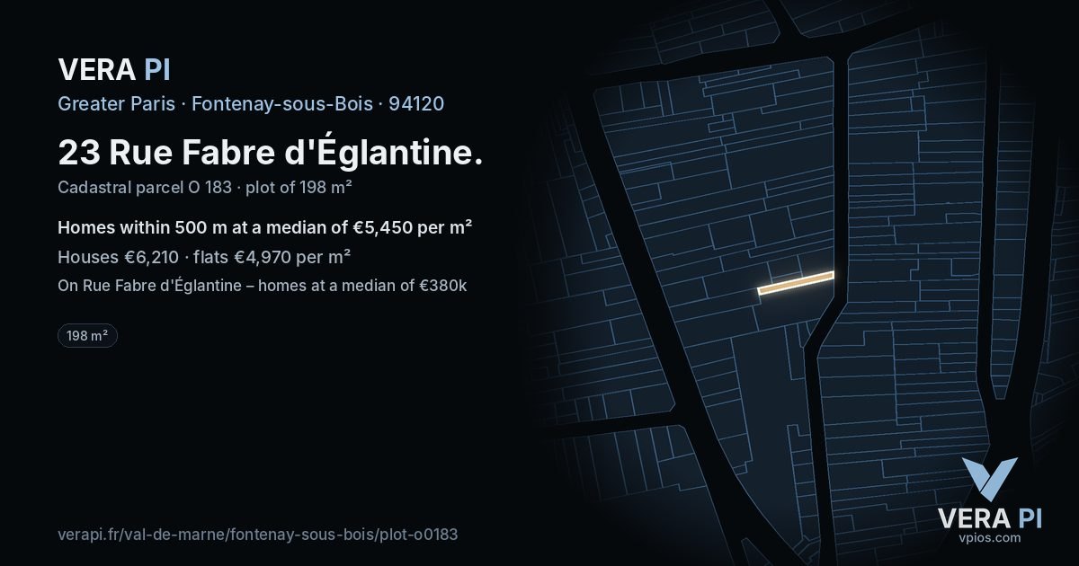 23 Rue Fabre d'Églantine, Fontenay-sous-Bois at night – the plot lit, the parcels around coloured by the prices near them