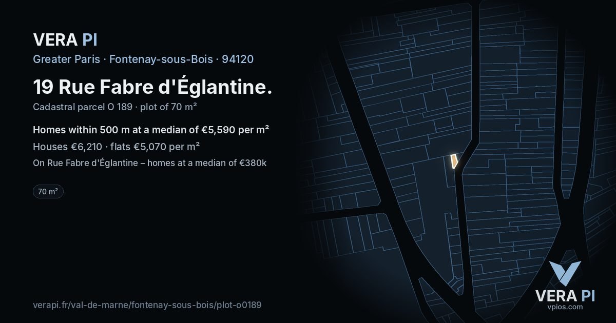 19 Rue Fabre d'Églantine, Fontenay-sous-Bois at night – the plot lit, the parcels around coloured by the prices near them