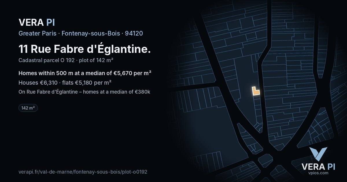 11 Rue Fabre d'Églantine, Fontenay-sous-Bois at night – the plot lit, the parcels around coloured by the prices near them