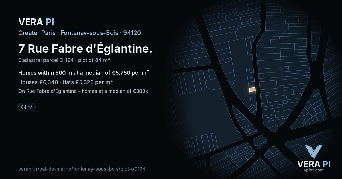 7 Rue Fabre d'Églantine, Fontenay-sous-Bois at night – the plot lit, the parcels around coloured by the prices near them