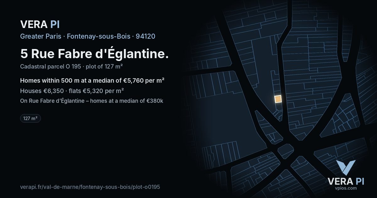 5 Rue Fabre d'Églantine, Fontenay-sous-Bois at night – the plot lit, the parcels around coloured by the prices near them