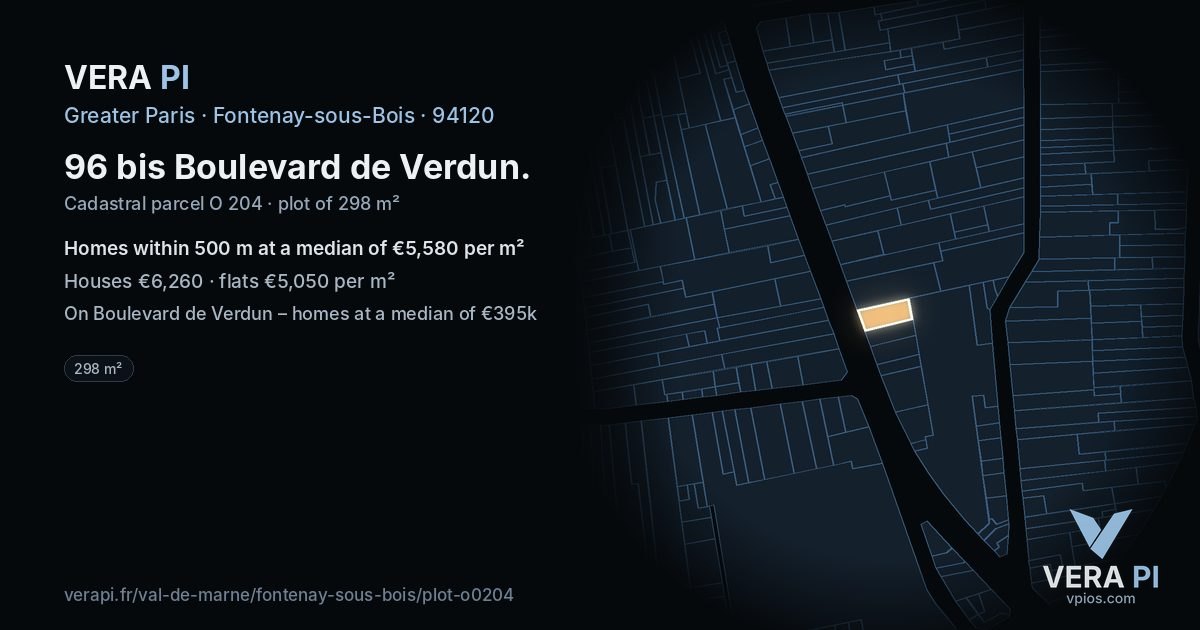 96 bis Boulevard de Verdun, Fontenay-sous-Bois at night – the plot lit, the parcels around coloured by the prices near them