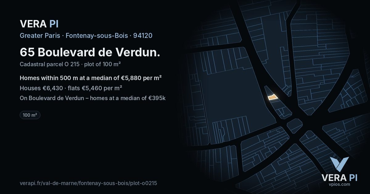 65 Boulevard de Verdun, Fontenay-sous-Bois at night – the plot lit, the parcels around coloured by the prices near them