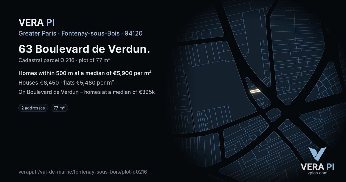63 Boulevard de Verdun, Fontenay-sous-Bois at night – the plot lit, the parcels around coloured by the prices near them