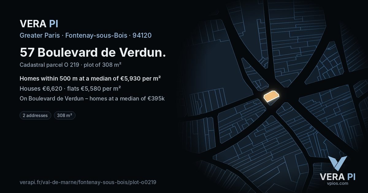 57 Boulevard de Verdun, Fontenay-sous-Bois at night – the plot lit, the parcels around coloured by the prices near them
