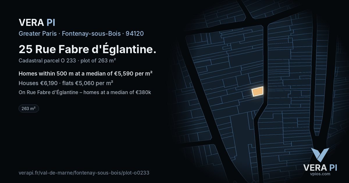 25 Rue Fabre d'Églantine, Fontenay-sous-Bois at night – the plot lit, the parcels around coloured by the prices near them