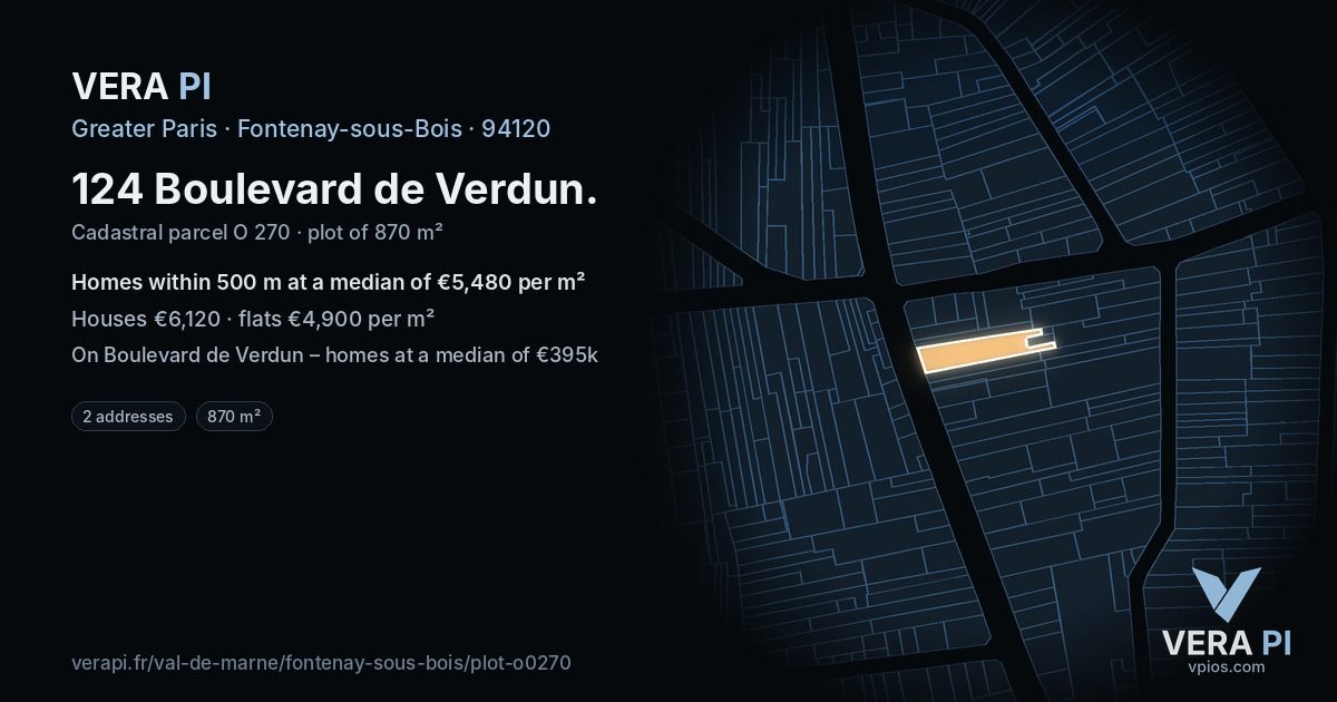 124 Boulevard de Verdun, Fontenay-sous-Bois at night – the plot lit, the parcels around coloured by the prices near them