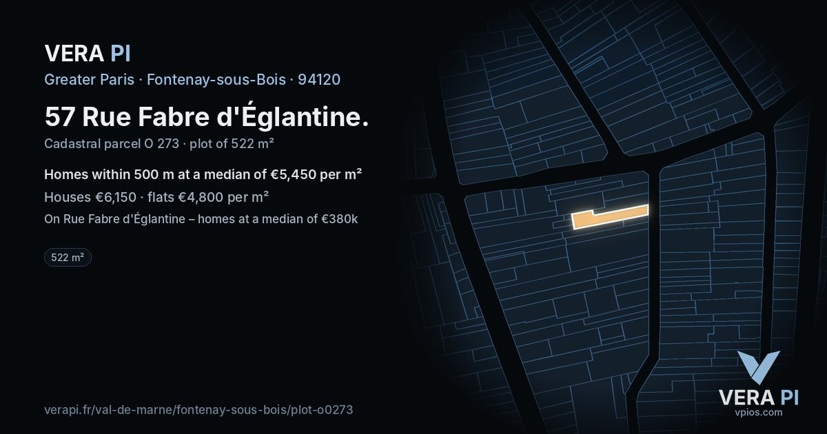 57 Rue Fabre d'Églantine, Fontenay-sous-Bois at night – the plot lit, the parcels around coloured by the prices near them