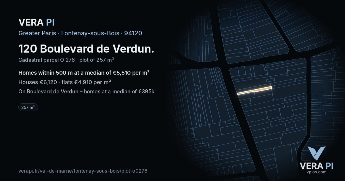 120 Boulevard de Verdun, Fontenay-sous-Bois at night – the plot lit, the parcels around coloured by the prices near them