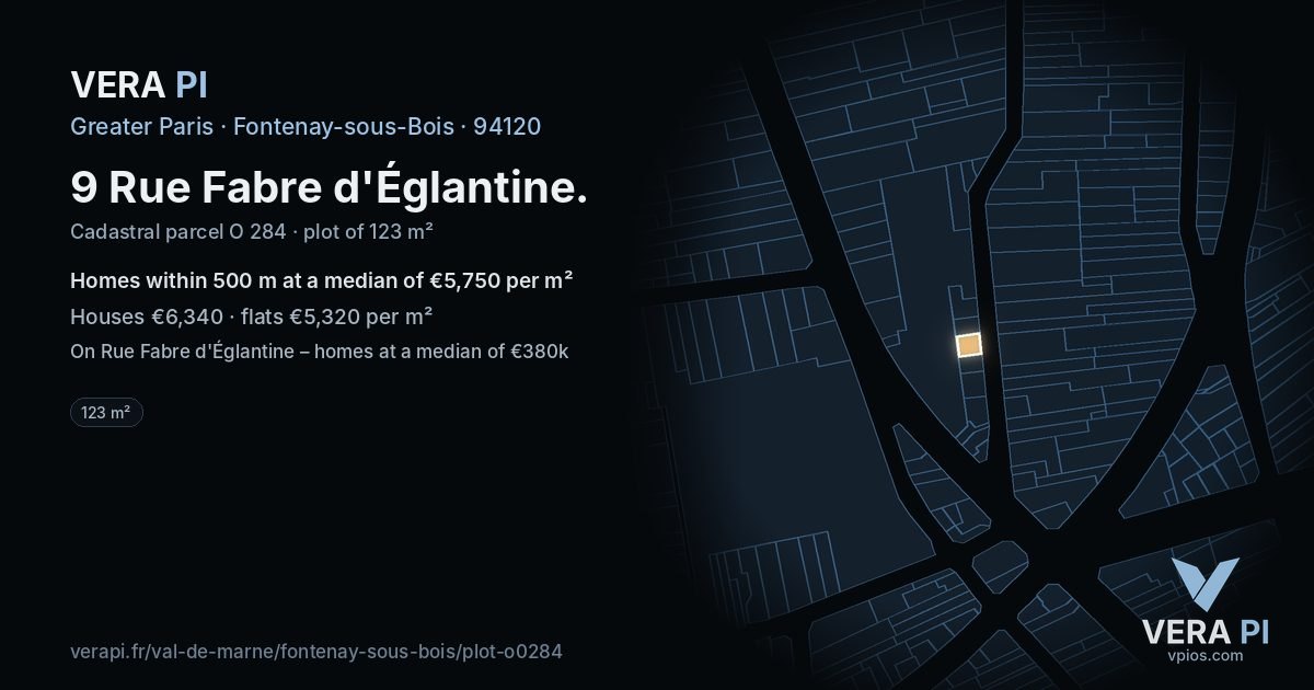 9 Rue Fabre d'Églantine, Fontenay-sous-Bois at night – the plot lit, the parcels around coloured by the prices near them